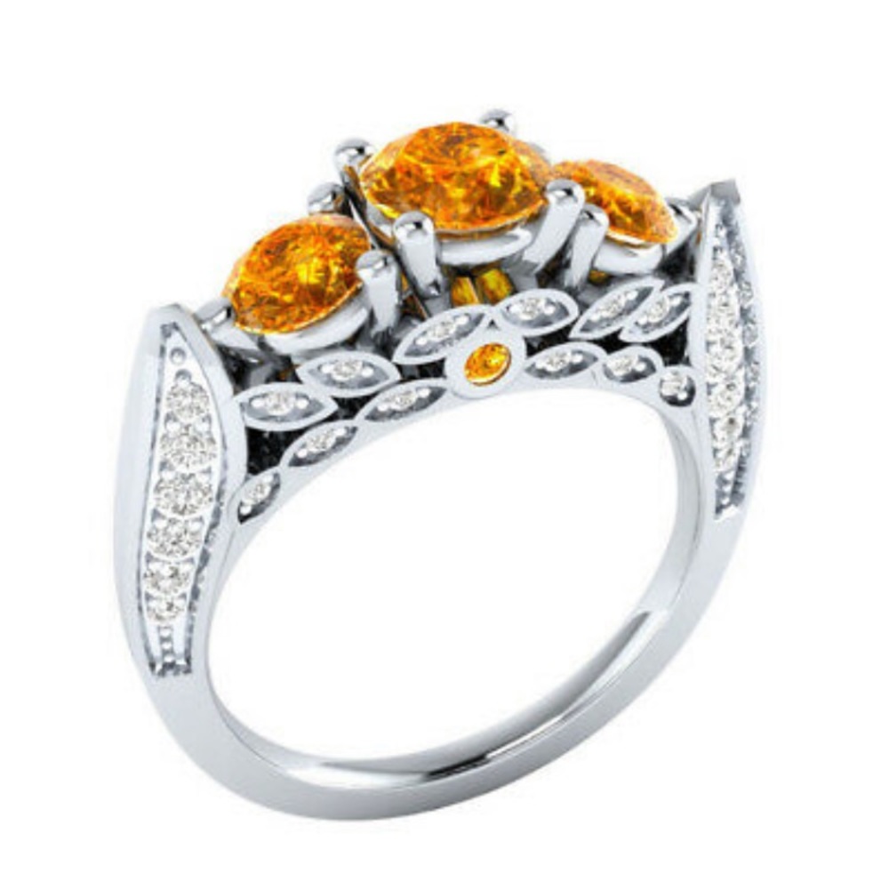 925 Silver Round Cut Citrine Wedding Ring Size 10